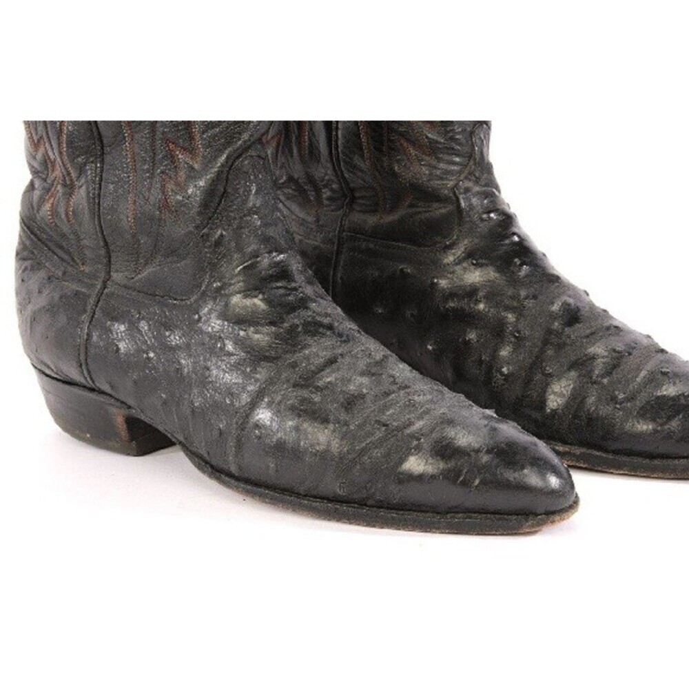 David Eden Black Rare Model Full Genuine Ostrich Western Cowboy Boots Sz 10 1/2D - Picture 3 of 10